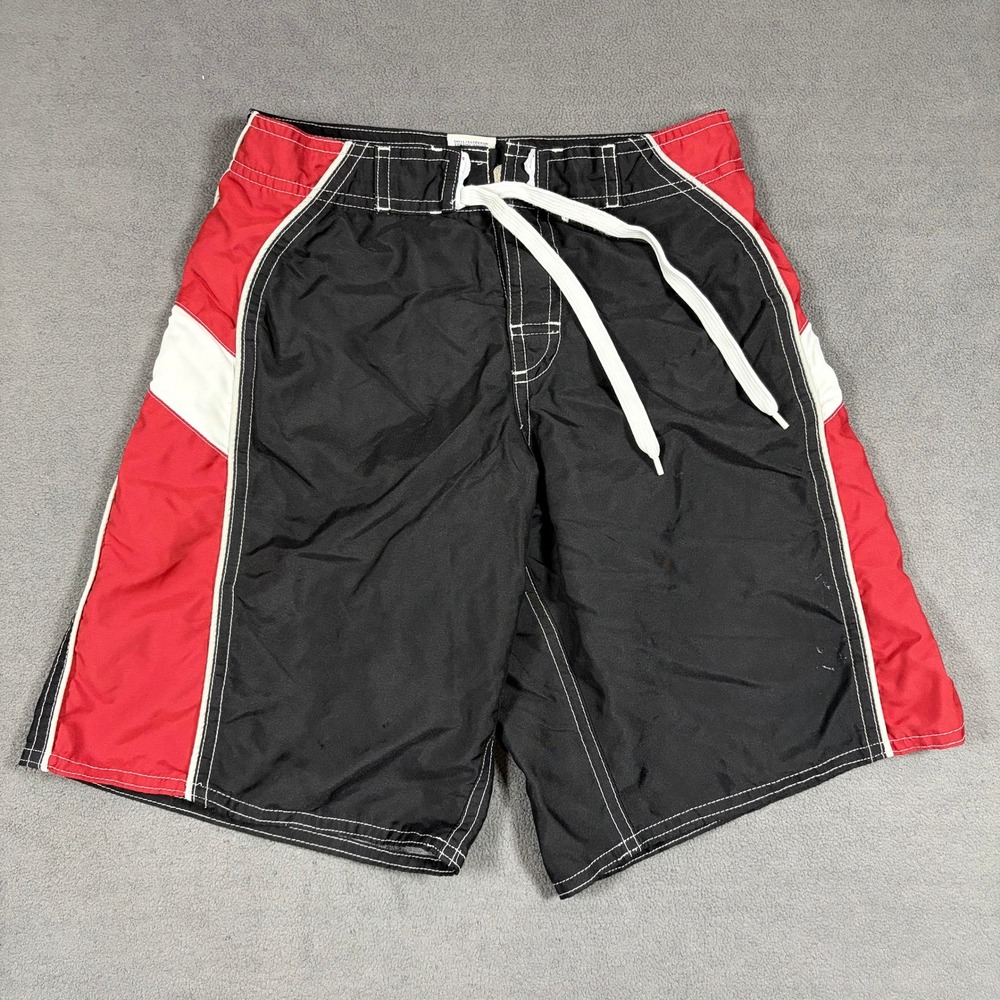Old Navy Swim Trunks Mens Medium Black Red Colorblock Board Shorts